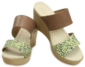 Sandaal Crocs Leigh II 2-Strap Graphic Wedge Bronze/Gold