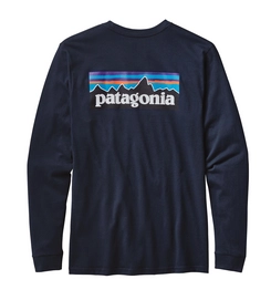 T-shirt Patagonia Men's L/S P-6 Logo Cotton T-Shirt Navy Blue