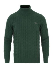 Trui GANT Men Cotton Cable Turtle Neck Tartan Green