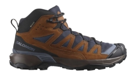 Wandelschoen Salomon Men X Ultra 360 Leather Mid GTX Blue Nights Caramel Cafe Grisaille
