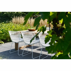 2018 M&L fibre Faye chair white - teak Mason table Tess vege bowl 