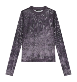 Longsleeve Olaf Hussein Women Script AOP Mesh Top Deep Plum