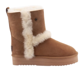 Boots Warmbat Women Kangaroo Suede Double Faced Plateau Wool Cognac