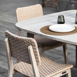 2023 M&L aged teak fibre Charlotte chair - Lennon table detail