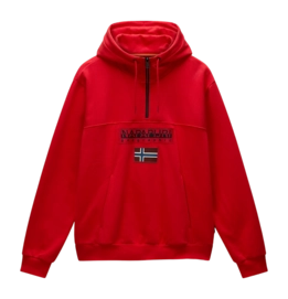 Pull à Capuche Napapijri Homme Burgee Demi-Zip Hoodie 2.0 Red Goji