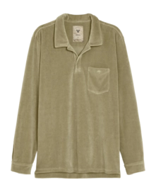 Poloshirt OAS Washed Velours Long Sleeve Herren Grey Green