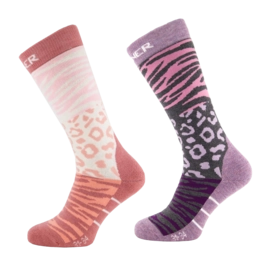 Skisokken Sinner Woman Animal Double Pack Purple/Pink