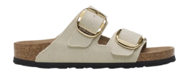 Slipper Birkenstock Arizona Big Buckle Rivet Logo Textile Damen Vegan Canvas Eggshell Narrow