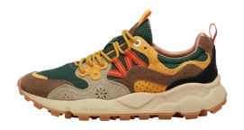 Flower Mountain Unisex Yamano 3 Uni Suede Nylon Mesh Taupe Green Ocra
