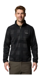 Vest Columbia Men Sweater Weather Printed Half Zip II Black Buffalo