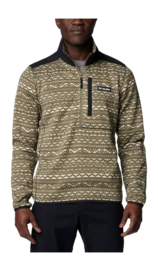 Vest Columbia Men Sweater Weather Printed Half Zip II Stone Green Madras