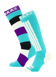 Skisokken Poederbaas Unisex Striped Mint (2 pack)
