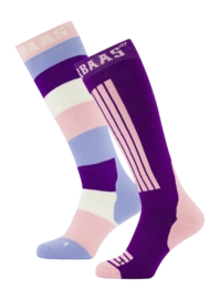 Skisokken Poederbaas Unisex Striped Purple Pink (2 pack)