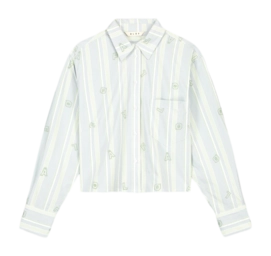Chemise Olaf Hussein Femme Embro Logo Stripe Cropped LS Green Blue