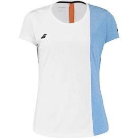 Tennisshirt Babolat Play Cap Sleeve Damen White Blithe Blue Heather
