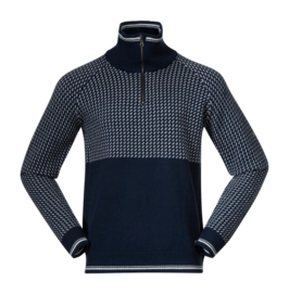 Pull Bergans Men Alvdal Wool Half Zip Navy Blue/Vanilla White