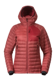 Jas Bergans Women Vaagaa Light Down Jacket Hood Rusty Dust/Crimson Red