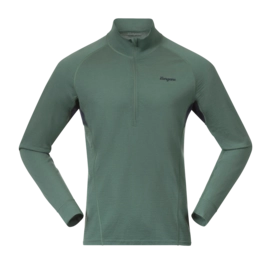 Pull Bergans Homme Inner: Pure Merino Half Zip Dark Jade Green/Navy Blue