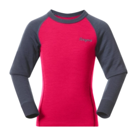 Langarmshirt Bergans Kinder Inner: Dual Merino Kids Long Sleeve Raspberry Pink/Granite Blue
