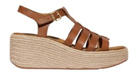 FitFlop Women Platfforms Espadrille Leather Fisherman Wedge Sandals Deep Tan