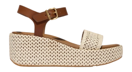 Sandals FitFlop Women Platforms Woven Wedge Ankle-Strap Sandals Deep Tan/Ivory
