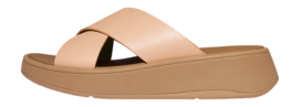 Sandals FitFlop Women F-Mode Leather Flatform Cross Slides Sandy Beige