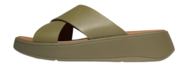 Slipper FitFlop F-Mode Leather Flatform Cross Slides Damen Camo-Green