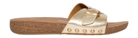 FitFlop Women iQushion Adjustable Buckle Metallic-Leather Slides Platino