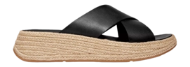 Slipper FitFlop F-Mode Espadrille Leather Flatform Cross Slides Damen Black