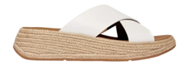 FitFlop Women F-Mode Espadrille Leather Flatform Cross Slides Urban White