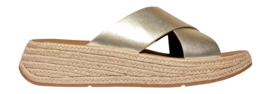 Slipper FitFlop F-Mode Espadrille Leather Flatform Cross Slides Damen Platino