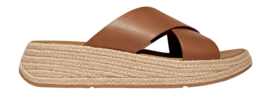 FitFlop Women F-Mode Espadrille Leather Flatform Cross Slides Deep Tan