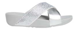 FitFlop Women Lulu Crystal-Mix Metallic Cross Slides Silver