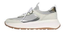 Basket FitFlop Women F-Mode Suede/Knit Flatform Slip-On Laced Sneakers Urban White/French Grey