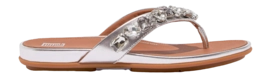 FitFlop Women Gracie Jewel-Deluxe Metallic-Leather Flip-Flops Silver