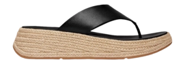 FitFlop Women F-Mode Espadrille Leather Flatform T/Post Sandals Black 25
