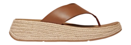 FitFlop Women F-Mode Espadrille Leather Flatform T/Post Sandals Deep Tan