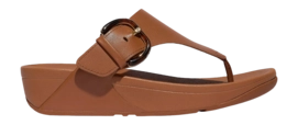 Sandalen FitFlop Lulu Resin-Buckle Leather Toe-Post Sandals Damen Deep Tan