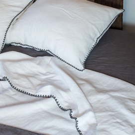 Kissenbezüge Passion for Linen Felice White-Stitching Dark Grey Gewaschenes Leinen