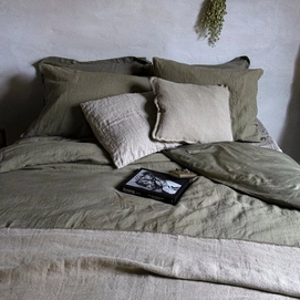 KissenbezügePassion for Linen Sofie Army Gewaschenes Leinen - Baumwollsatin