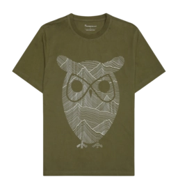 T-Shirt KnowledgeCotton Apparel Men Regular Mountain Owl Printed Burned Olive