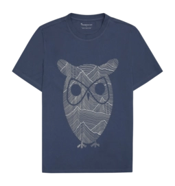 T-Shirt KnowledgeCotton Apparel Men Regular Mountain Owl Printed Vintage Indigo