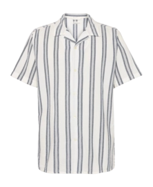 Shirt KnowledgeCotton Apparel Men Box Striped Cotton Short Sleeved Blue Stripe