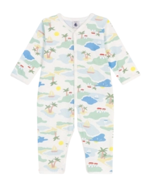 Babypyjama Petit Bateau Footless Sleepsuit Marshmallow/Multico Island