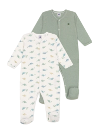 Babypyjama Petit Bateau 2 Sleepsuits Groen (Set van 2)