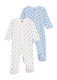Babypyjama Petit Bateau 2 Sleepsuits Blauw (Set van 2)