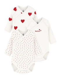 Rompertje Petit Bateau 3 Bodies Naiss Ml Hearts Wit (Set van 3)