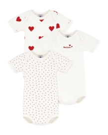 Baby-Body Petit Bateau 3 Bodies Us Mc Herzen Weiß (Set von 3)