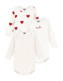 Body Petit Bateau 3 Bodies Us Ml Babys Rot-Weiß (3er Set)