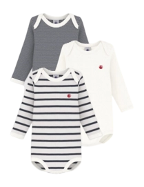 Rompertje Petit Bateau 3 Bodies Us Ml Wit Stripes (Set van 3)